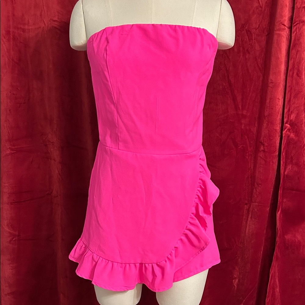 The Impeccable Pig Pink Strapless Ruffle Romper
